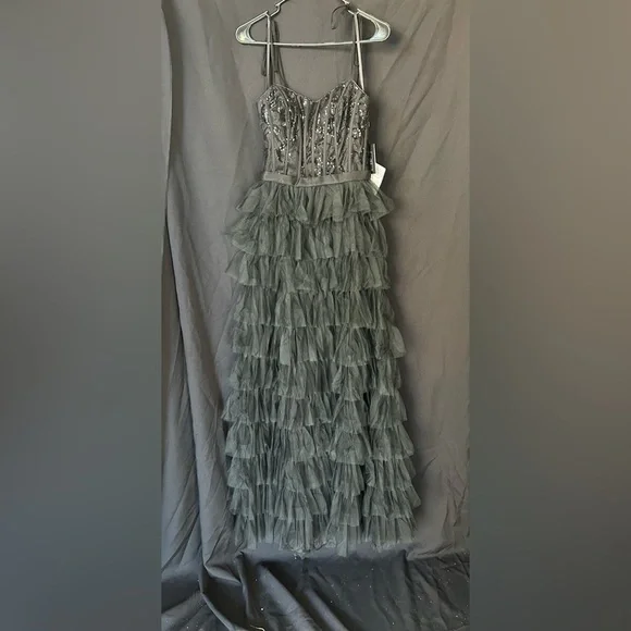 Mac Duggal 26281 NWT Sequined Bustier Tiered Ruffle Gown